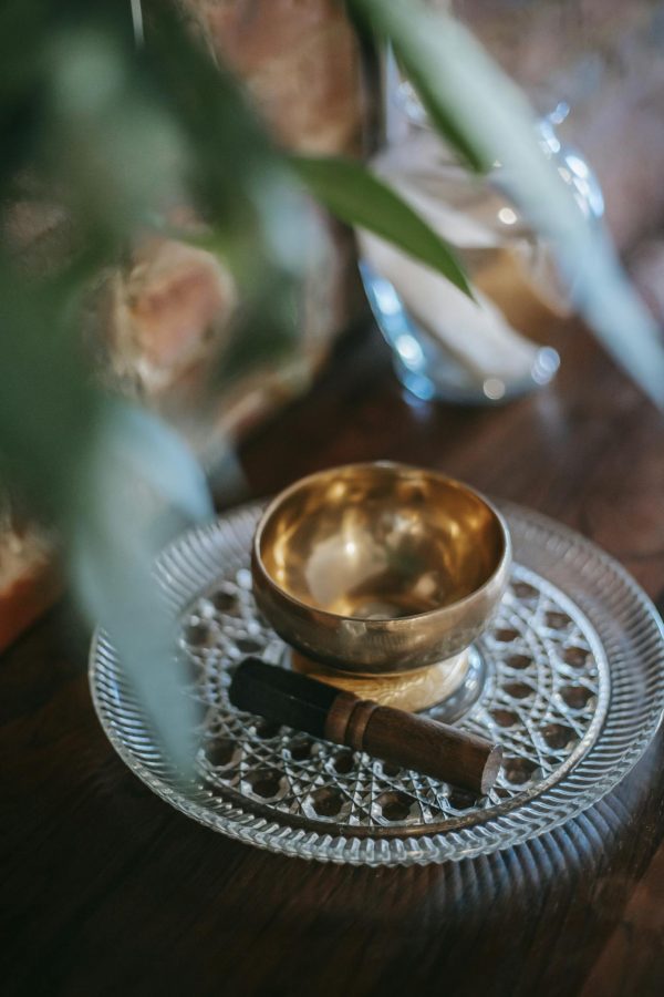 Tibetan singing bowl in cozy room